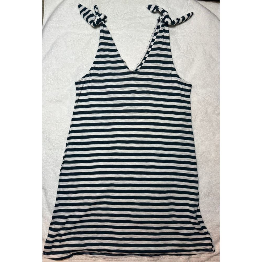 Lucky Brand Womens Navy White Striped Tie Shoulder V-Neck Mini Dress Large